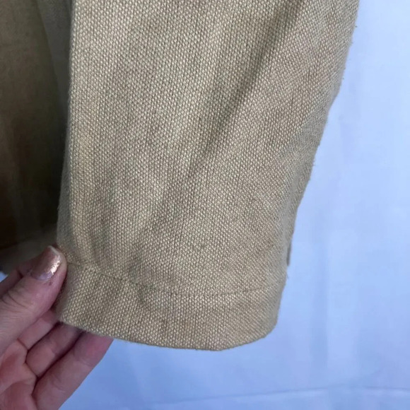 Blair Tan Linen Blend Safari Palm Tree Button Front Long Sleeve Top Size Large - Picture 6 of 9